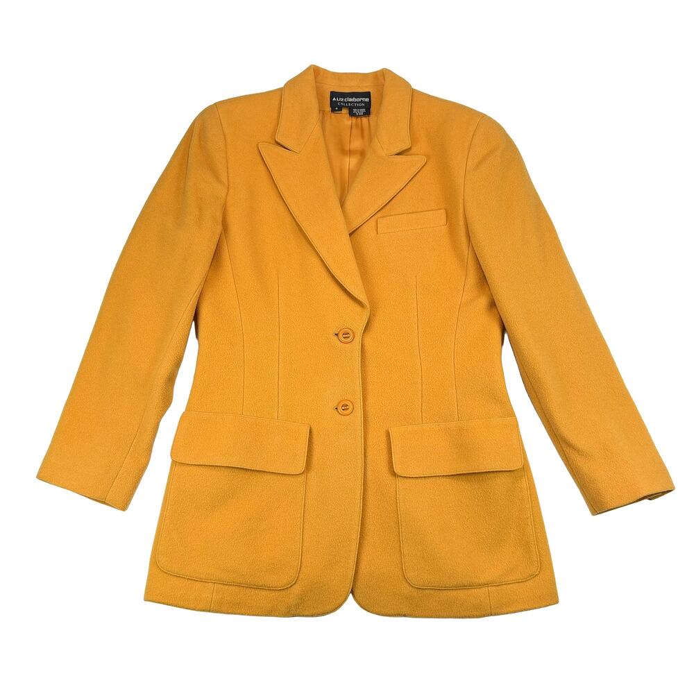 VTG Liz Claiborne Wool Blazer Women 4 Marigold Gold Preppy 90s Tailored